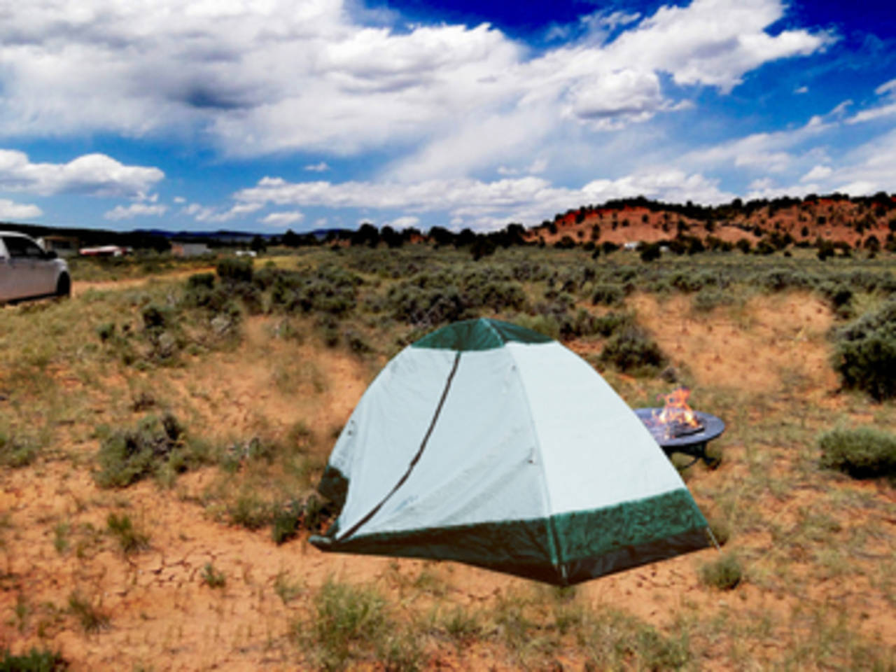 Arizona, Dry Campsite with Cargo Hauler Trailer and Canopy